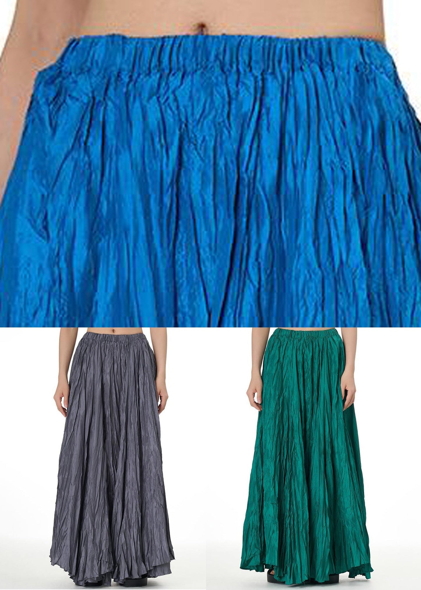 Grün Solide Lose Baumwolle Sommer Röcke Elastische Taille RV004