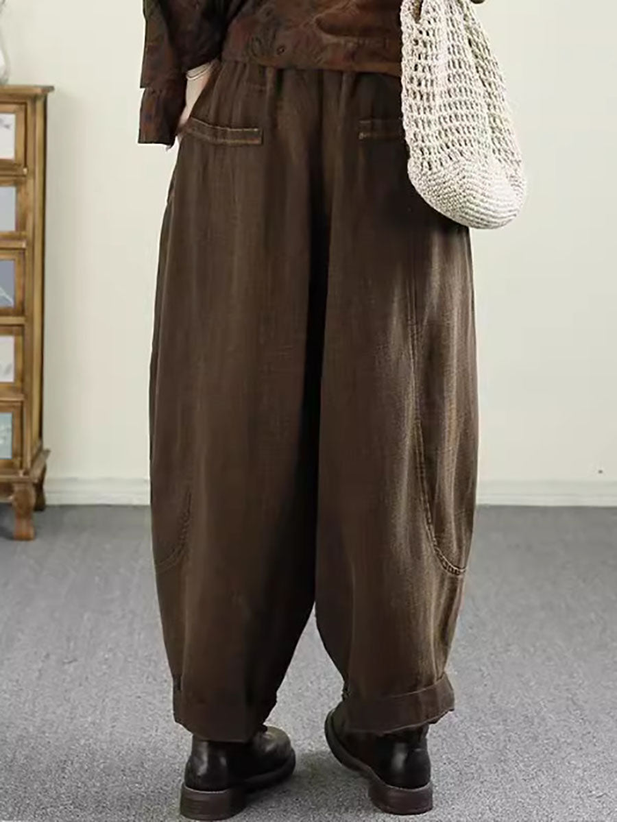 Damen Herbst Vintage Feste Tasche Leinen Haremshose AV1031