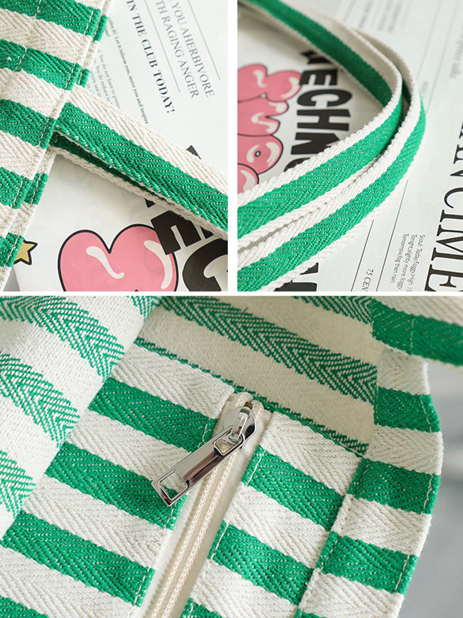 Lässige Damen-Schultertasche aus Segeltuch mit Streifen