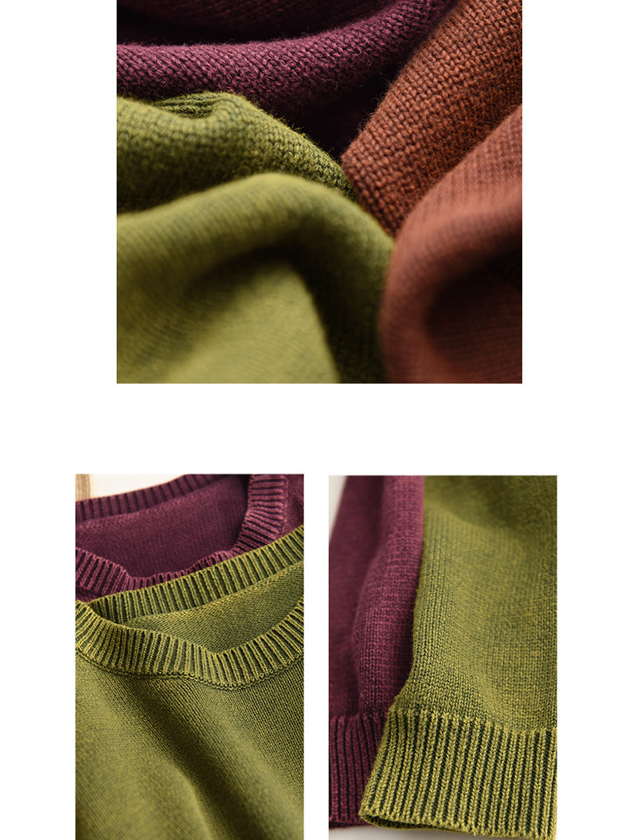 Pull en tricot à col rond décontracté pour femme, couleur unie, automne AK1028