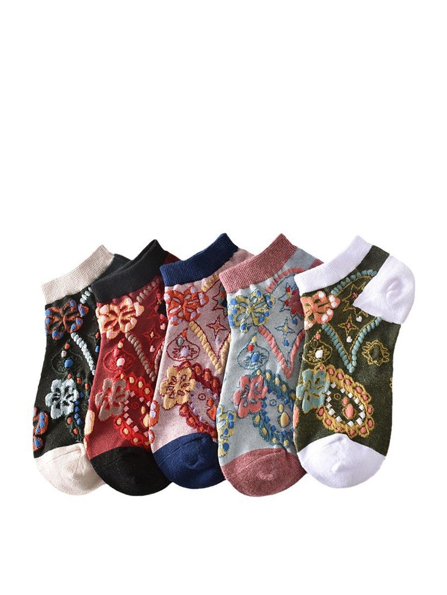 5 Paar Damen Sommer Blumen Jacquard Kurze Socken KL1039