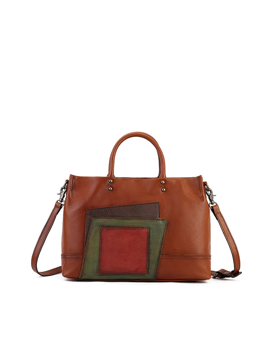 Damen Leder Patchwork Laege Kapazität Handtasche Schultertasche AH1076