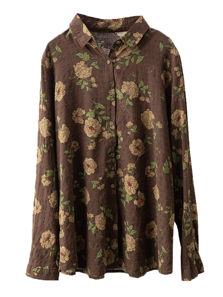 Chemise boutonnée à fleurs vintage pour femme AI1040