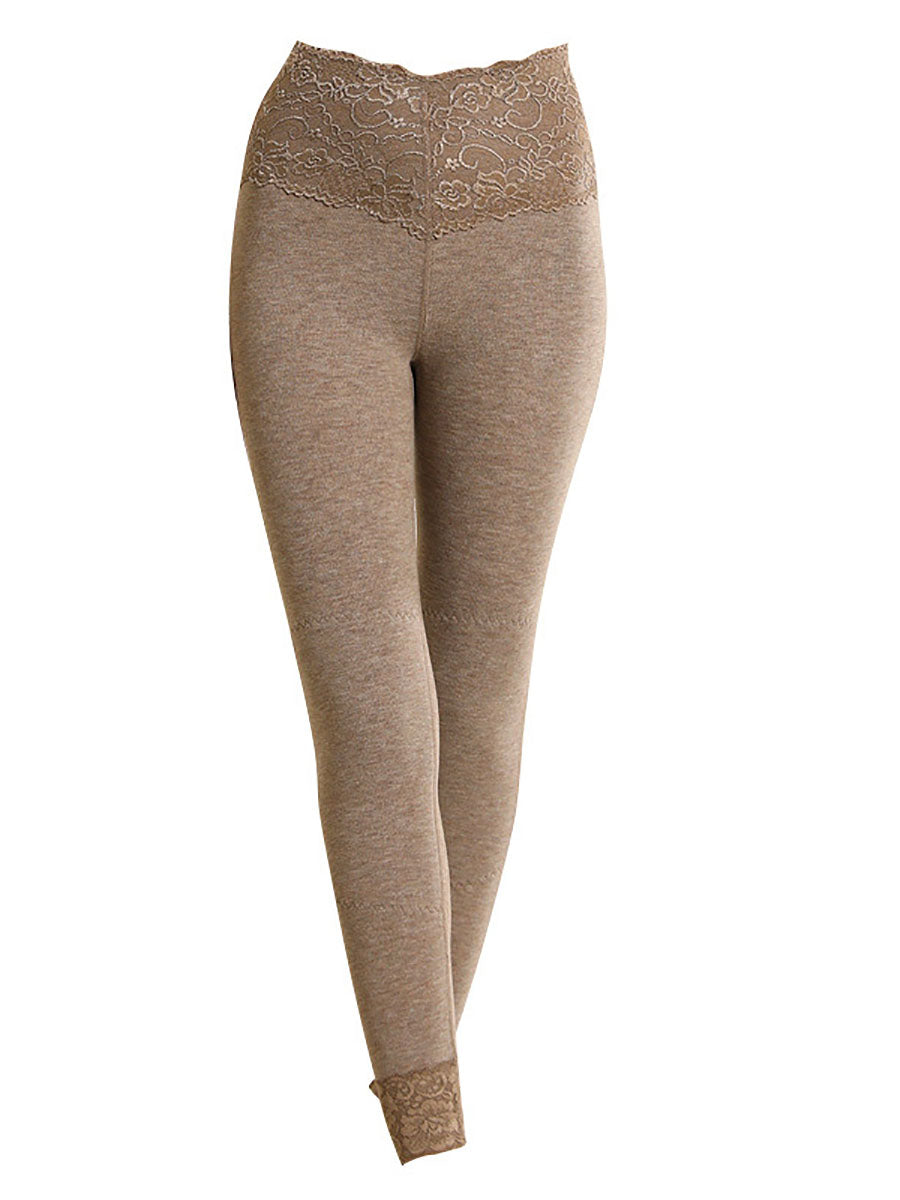 Leggings d'hiver chauds en cachemire et dentelle taille haute pour femme QM010