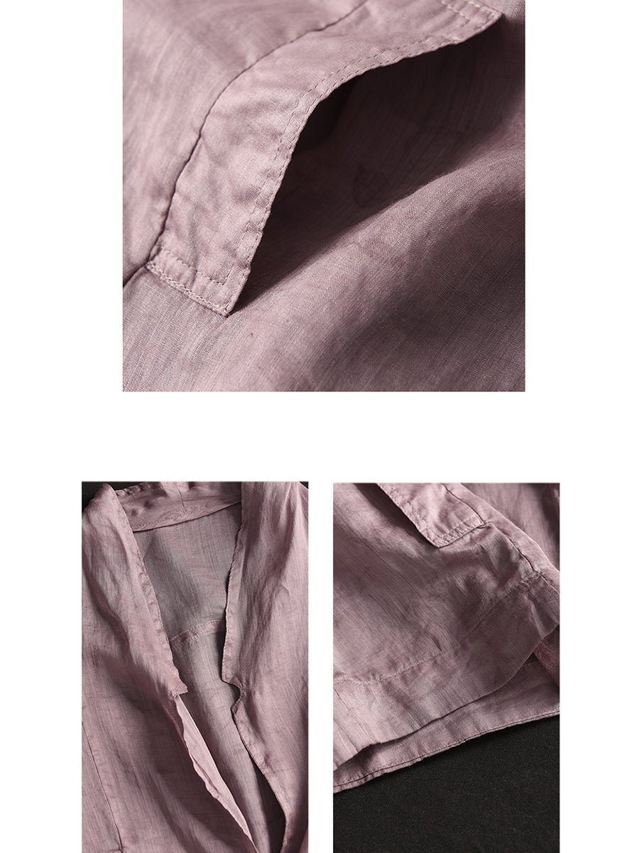 Cardigan fin vintage en ramie pour femme, couleur unie, manteau d'été SC1056