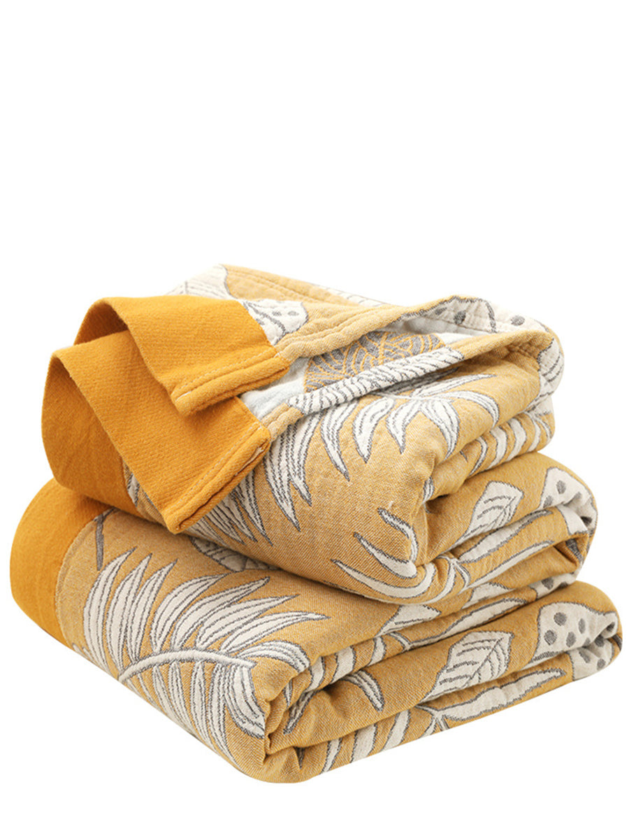 Couverture de canapé en coton 5 couches en jacquard de feuilles pour sieste d'été TY1011