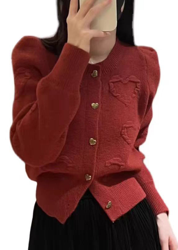 Elegante rote Strickjacke mit Rundhalsausschnitt und Knöpfen, Herbst, QX024