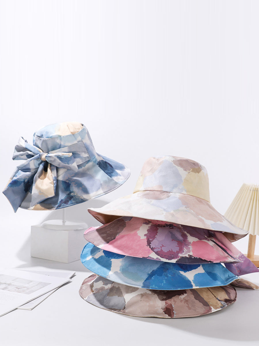 Sonnenfester Hut mit Schleife im Farbblockdesign für Damen