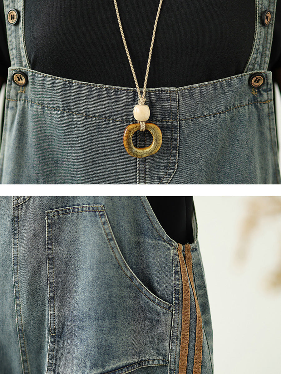 Overalls Sommer Getragen Streifen Denim Frauen Lose