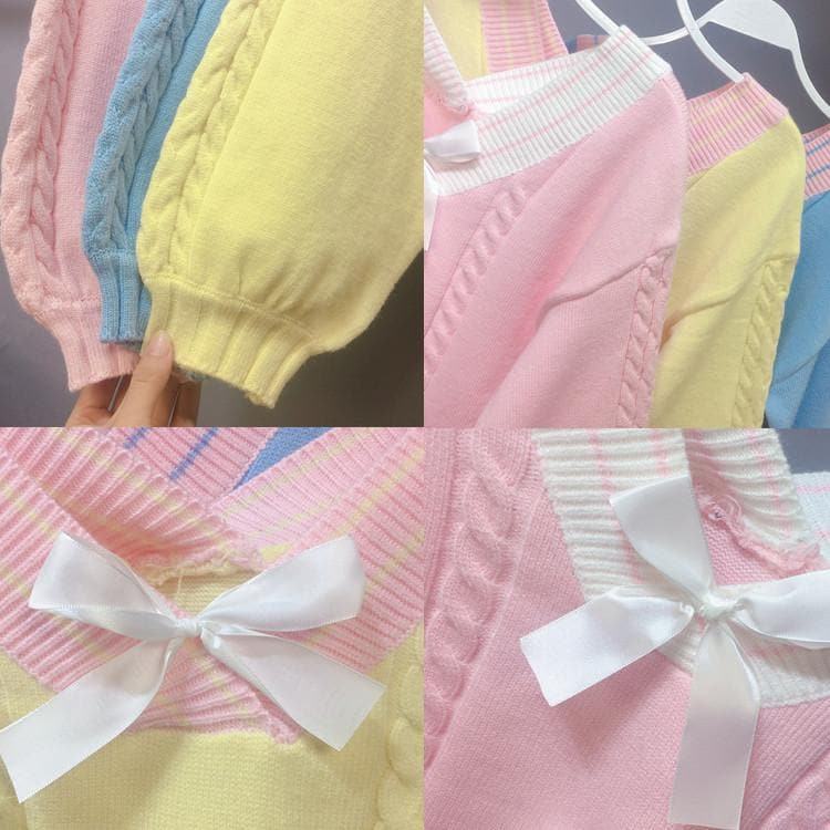 Rosa/Gelb/Blau Süßer Kurzer Pullover mit Schleife AU1001