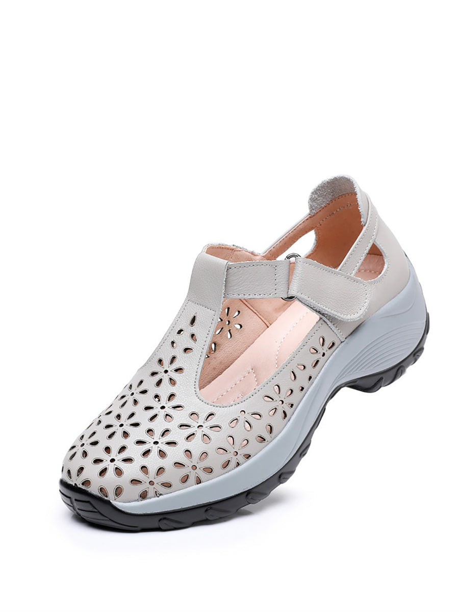 Damen Sommer Solide Leder Cutout Plateau Schuhe PA1025