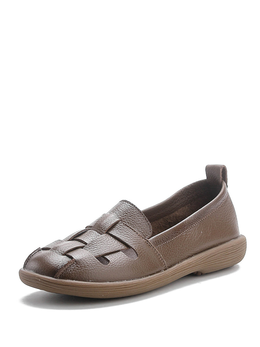 Women Summer Vintage Leather Soft Weave Flat Shoes AS1018