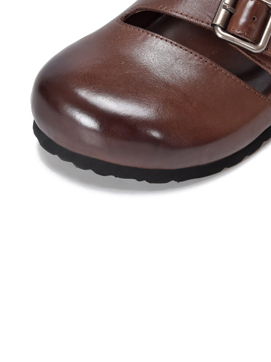 Damen Sommer Solid Leder Flache Birkenstock Hausschuhe UI1024