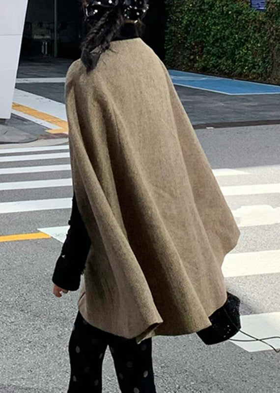 Manteau en laine marron grande taille à col Peter Pan et fermeture éclair pour l'hiver WV009