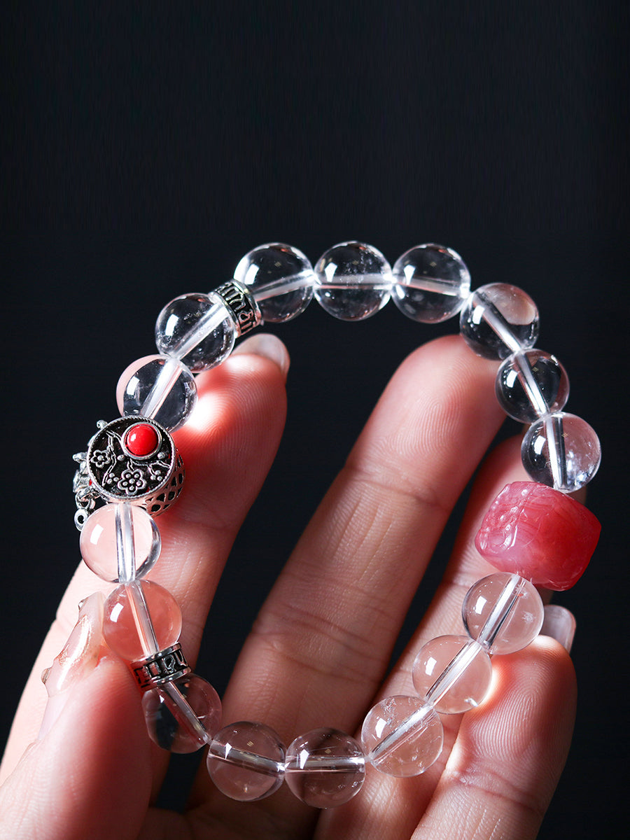 Women Ethnic White Crystal Woven Bracelet KL1045