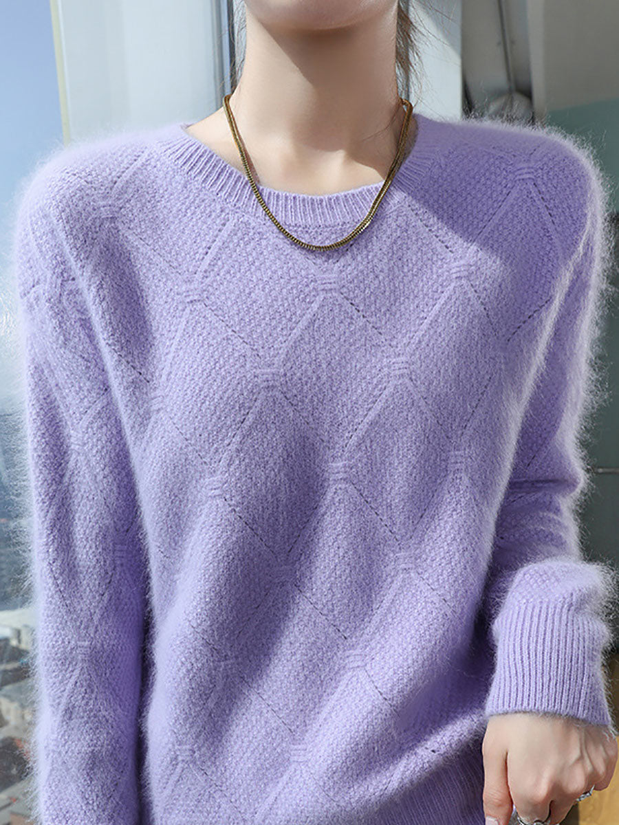 Damen Herbst O-Ausschnitt Solide Rhomboids Wolle Warm Strickpullover AV1010