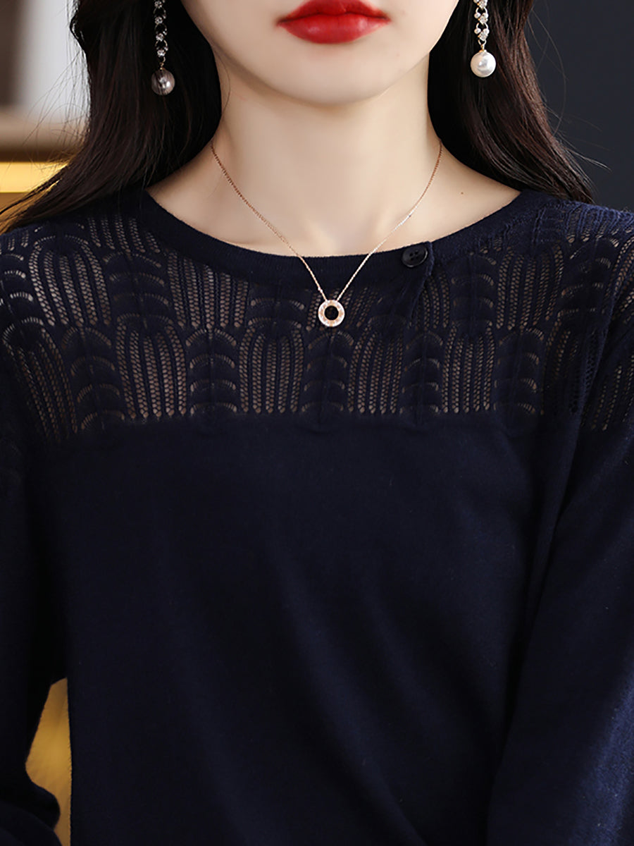 Pull col rond en tricot uni 100 % laine pour femme, automne QM019
