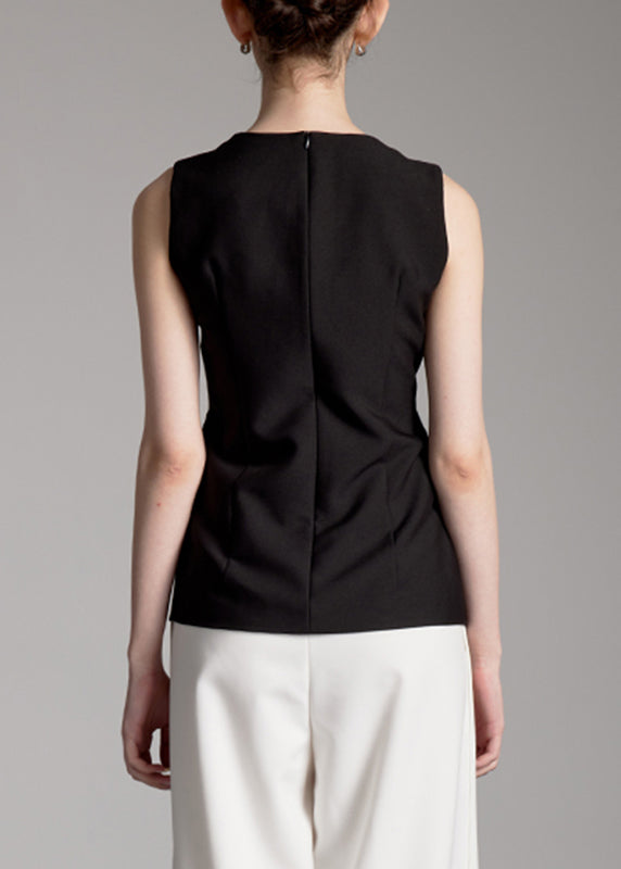 Natürliches schwarzes asymmetrisches Top mit Taillenbund Sommer AN1021
