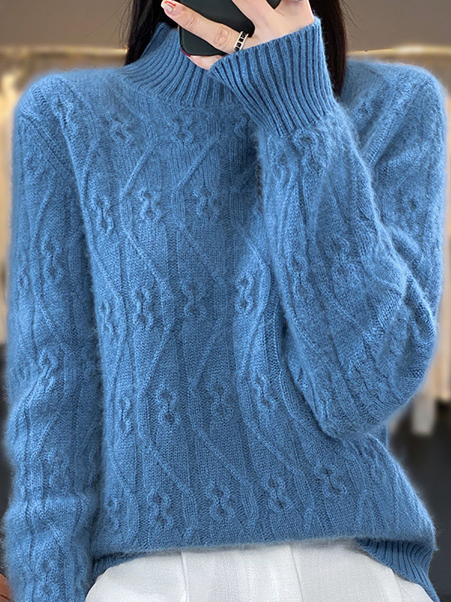 Damen Herbst Halbrollkragenpullover aus Wolle mit Twist-Strick AV1052
