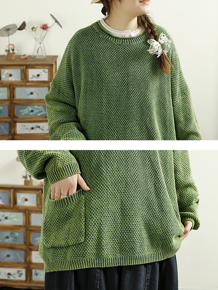 Damen Casual Herbst O-Ausschnitt Solid Strickpullover AT1025