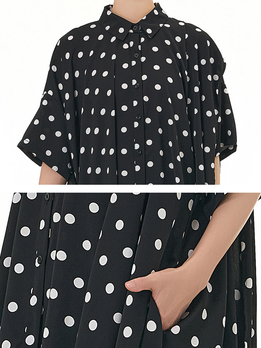 Damen Casual Sommer Dot Unregelmäßiger Saum Loses Hemd KL1002