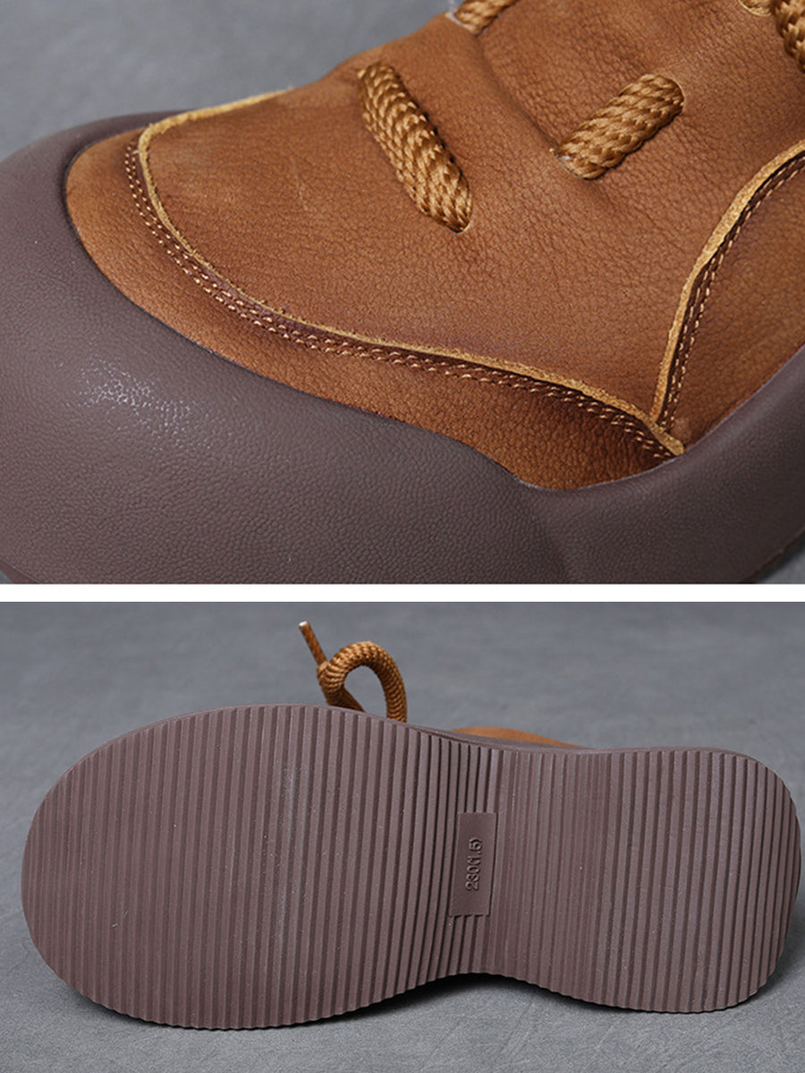 Bottes d'hiver vintage en cuir souple à plateforme épissée pour femmes WG001