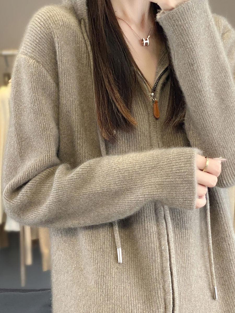 Cardigan à capuche décontracté 100 % laine pour femme, automne BA1059
