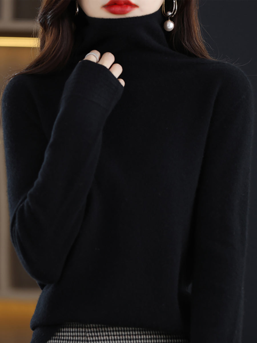 Pull col roulé décontracté pour femme en tricot 100 % laine AK1018
