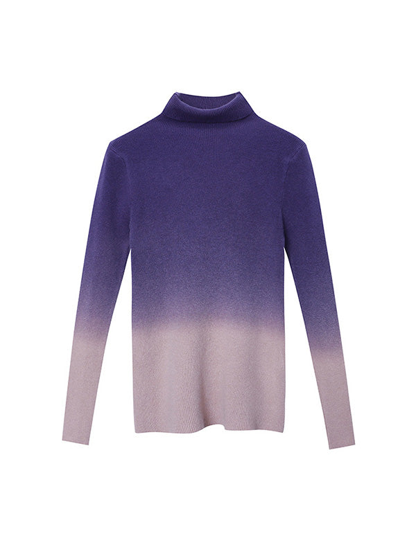 Art Lila Stehkragen Langarmpullover mit Farbverlauf QX018