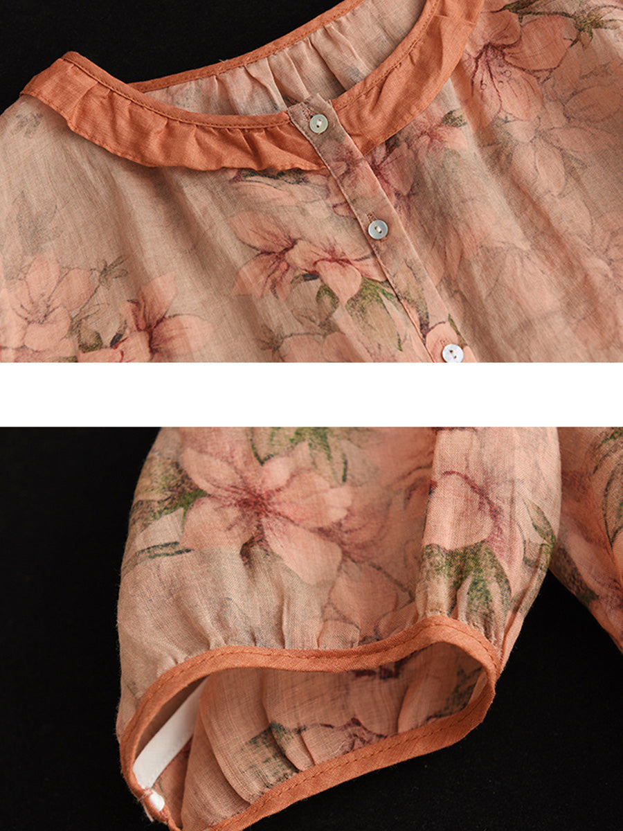 Plus Size Floral Ramie Vintage Sommer Damen Shirt RR1061
