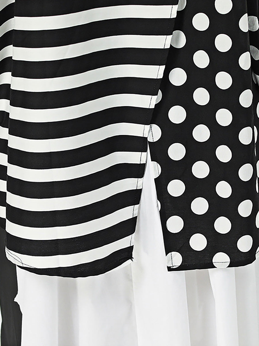 Chemise ample irrégulière à rayures et pois en coton pour femmes de grande taille AA1022