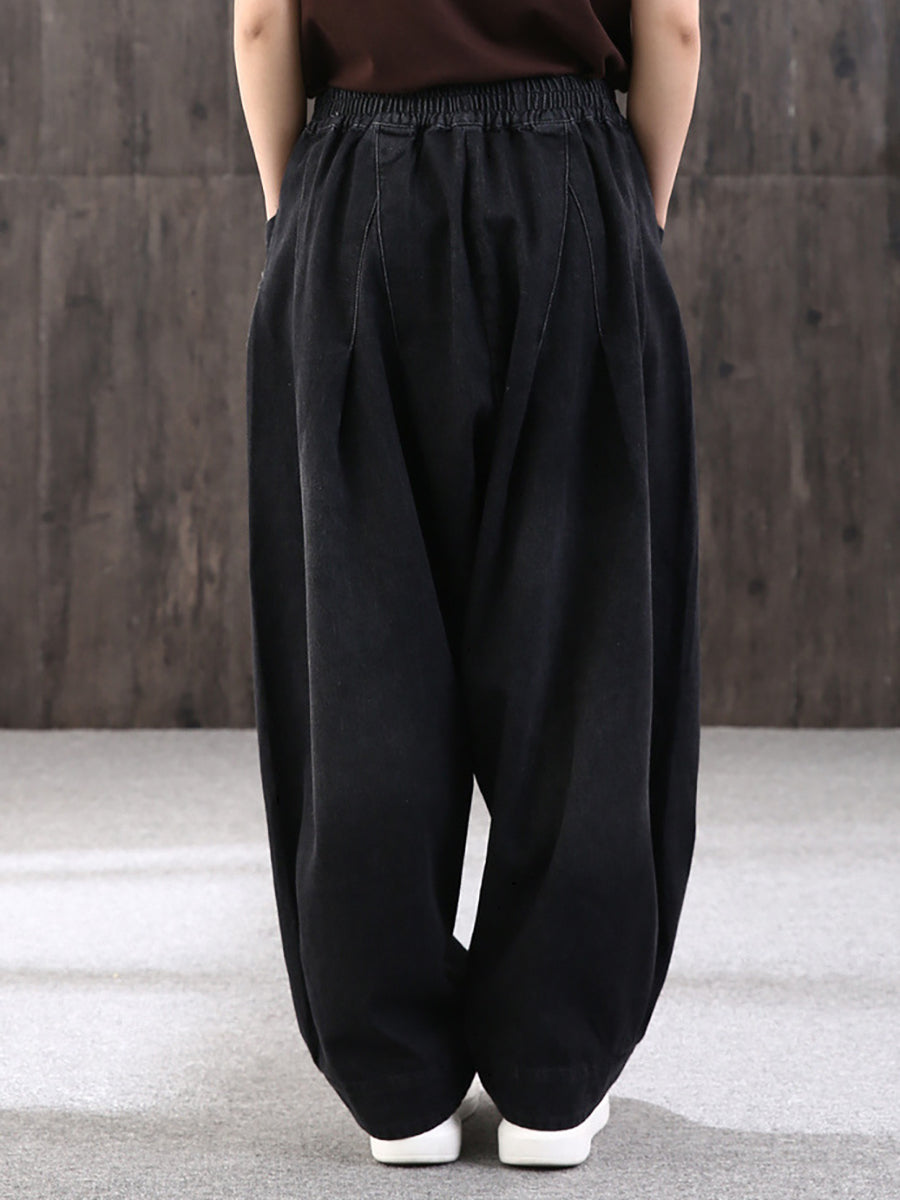 Plus Size - Simple Pure Color Loose Denim Jeans AH404
