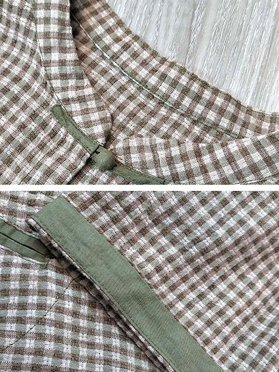 Chemise boutonnée d'été en coton à carreaux rétro pour femmes de grande taille XX1062