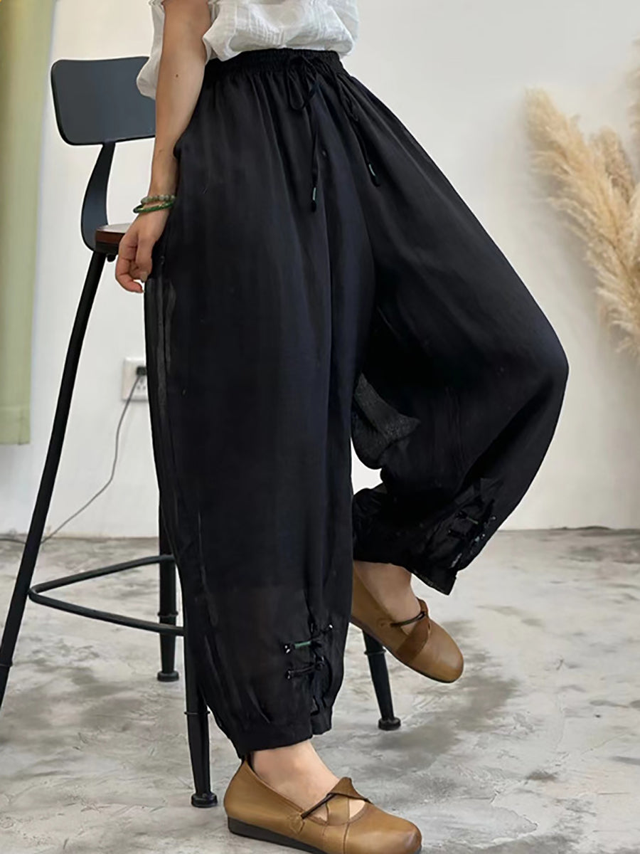 Women Summer Solid Casual Ramie Harem Pants XX1038