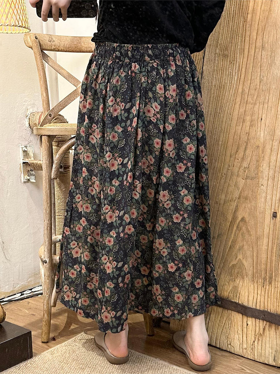 Jupe d'été en coton double épaisseur à fleurs vintage pour femmes TY1005