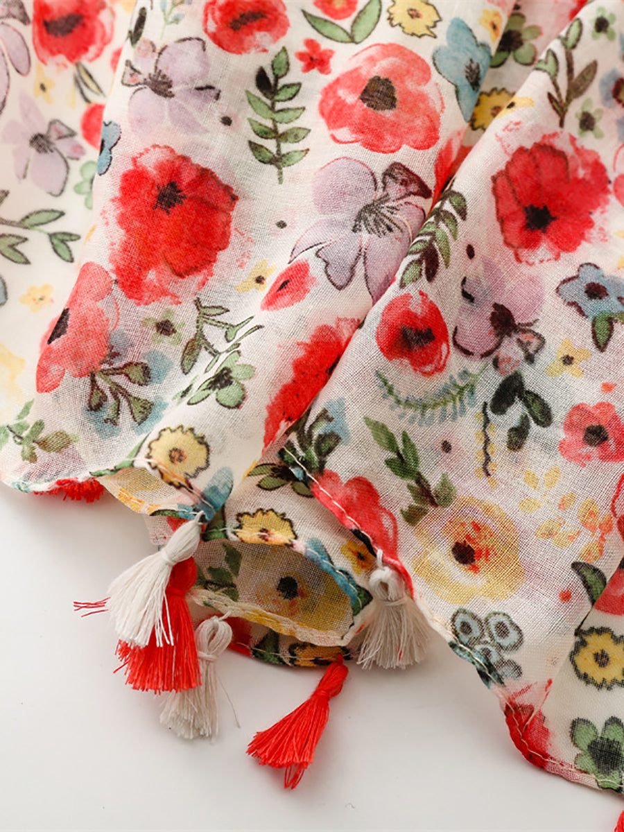 Écharpe châle à pompons et fleurs artistiques pour femmes ZZ1006
