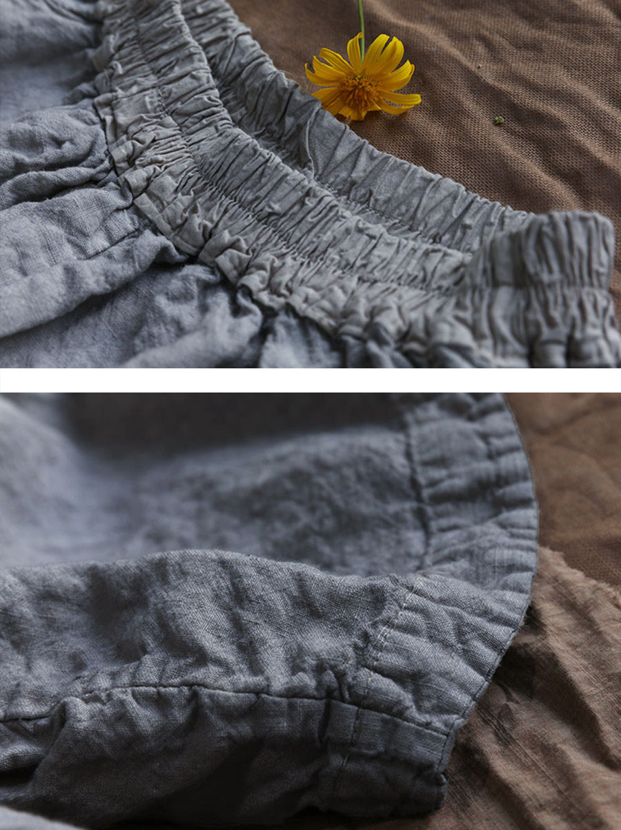 Damen Sommer Casual Dünne Feste Leinen Shorts RR1004