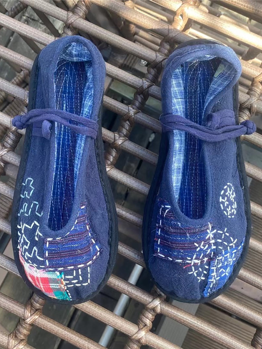 Frauen Sommer Vintage Tuch Gespleißt Flache Schuhe RR1019