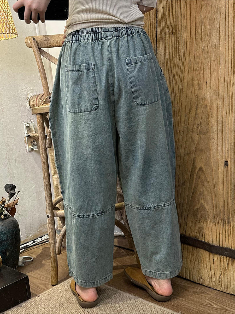 Damen Sommer Retro Ausgefranste Denim Weite Bein Hose OO1049