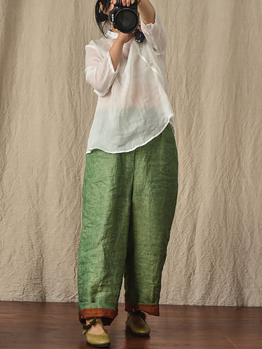 Women Summer 100% Linen Pure Color Straight Pants HH027