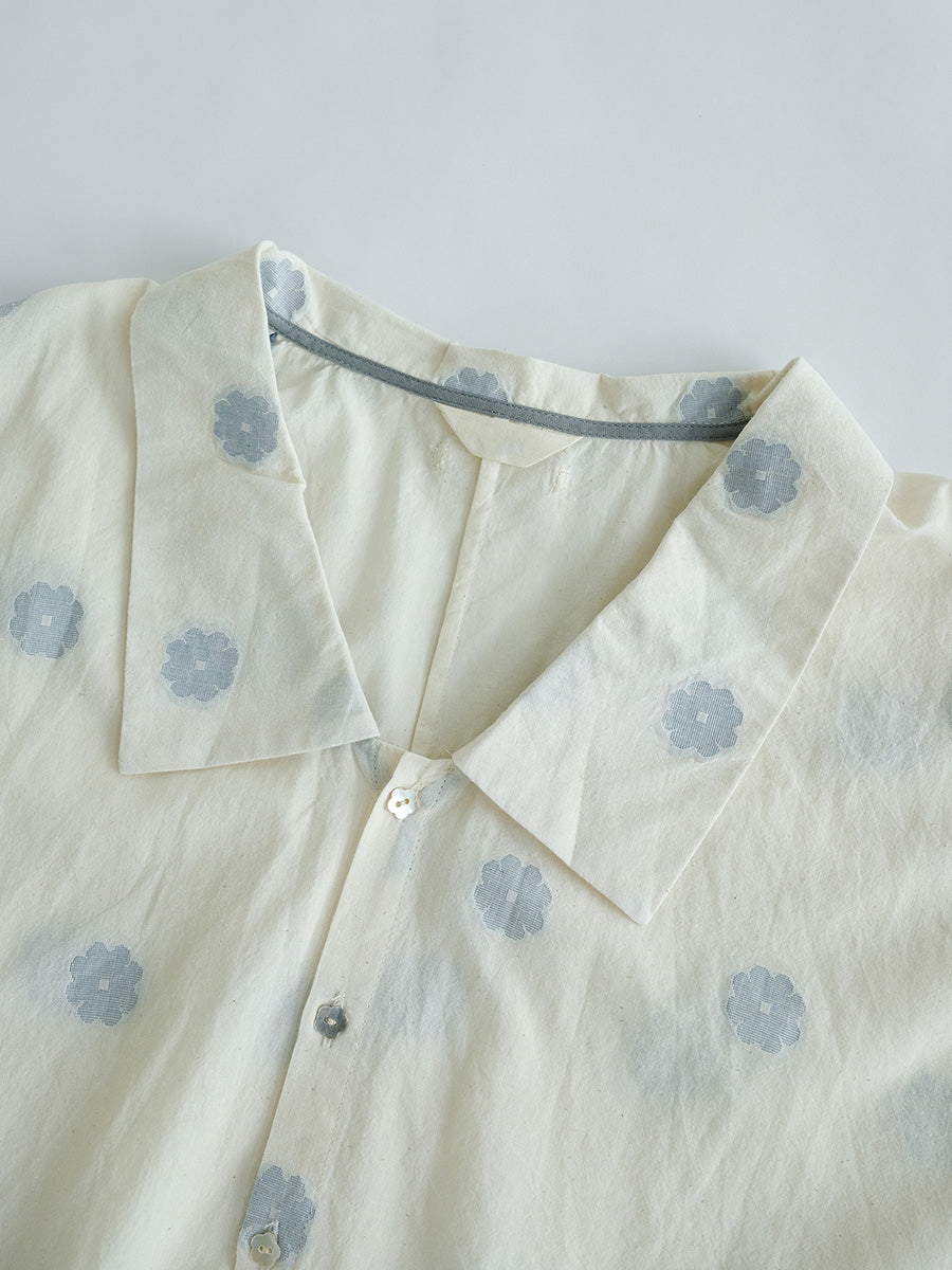 Damen Sommer Artsy Flower Jacquard Button-up Baumwollhemd LL031