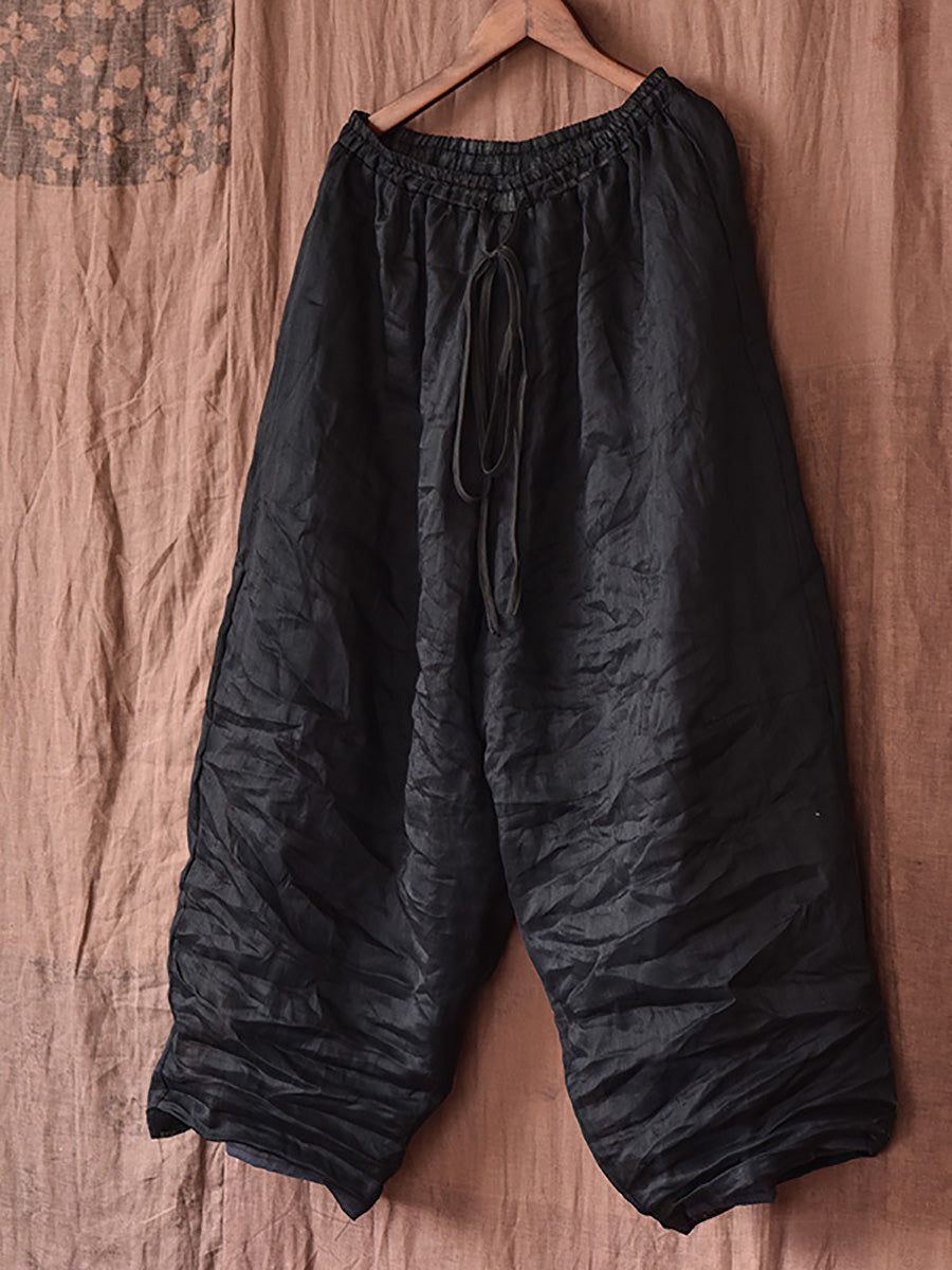 Damen Sommer Einfarbig Vintage Ramie Dünne Haremshose CX025