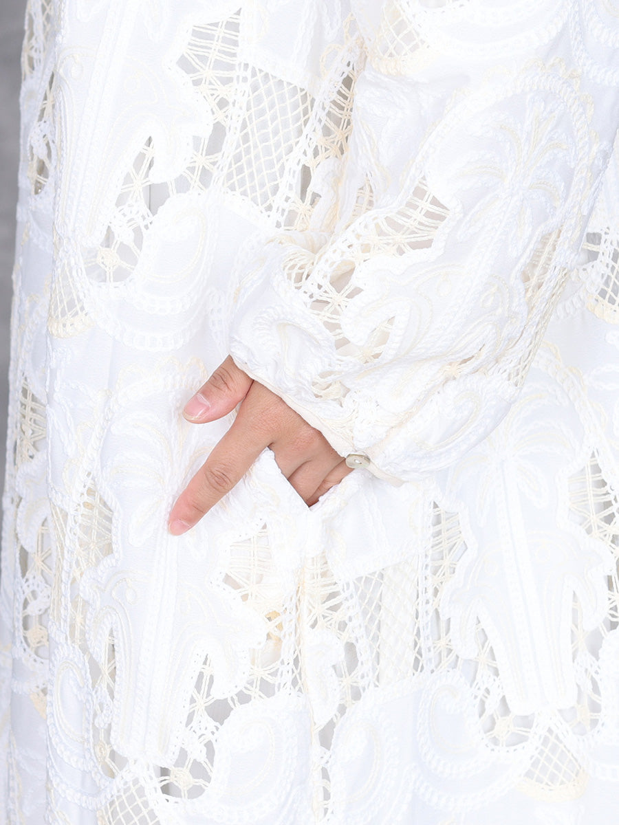 Robe d'automne à col rond et découpes en dentelle pour femme AH1034