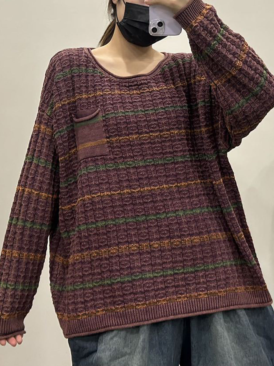 Pull col rond en tricot à rayures pour femme, décontracté, automne AX1005