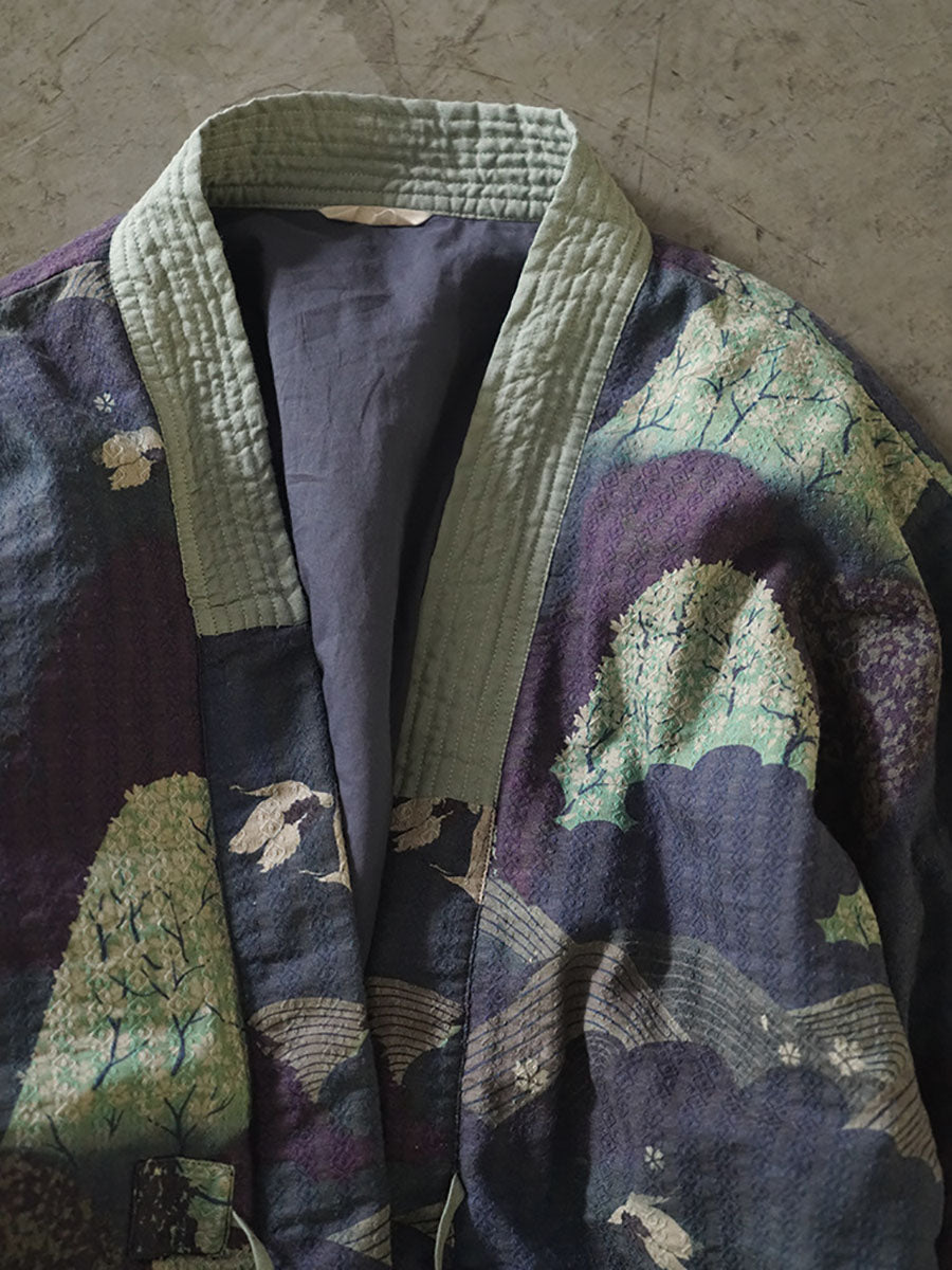 Damen Ethnischer Herbst Print Riemen Baumwolle Gefütterter Mantel WG020