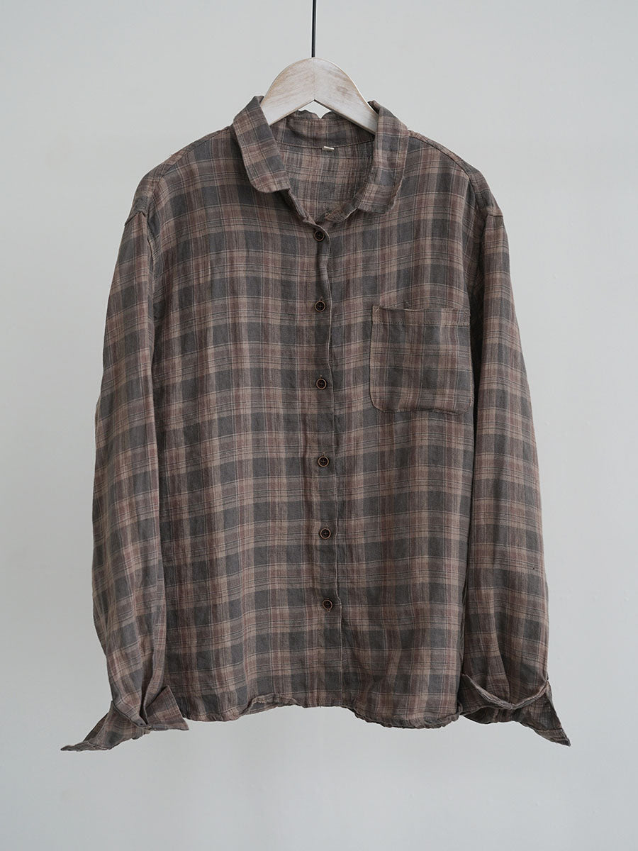 Chemise ethnique en lin à carreaux pour femme AV1061