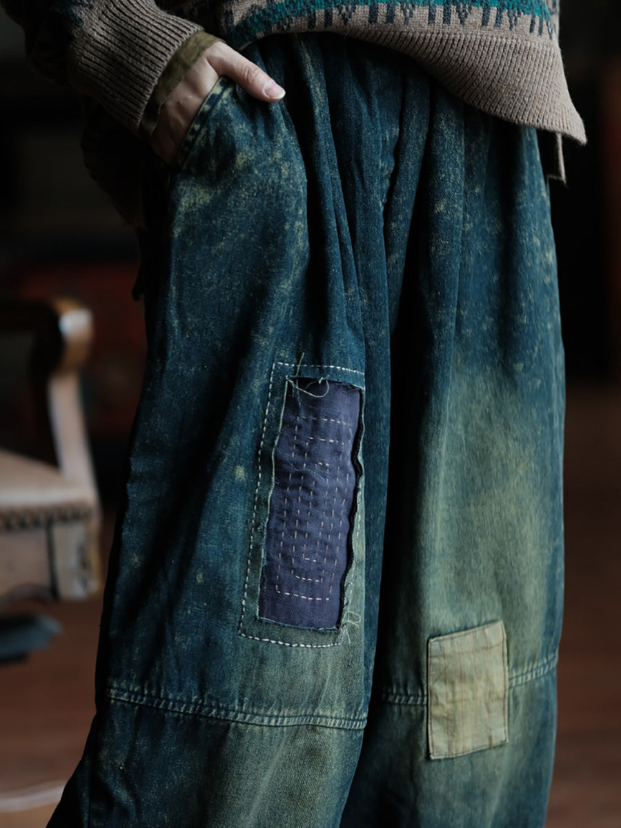 Pantalon large en denim épissé pour femme, style rétro, automne, WG028