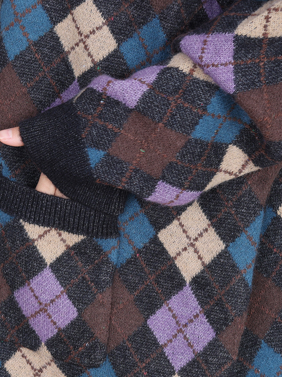 Cardigan d'automne à motif rhomboïde pour femme WG017