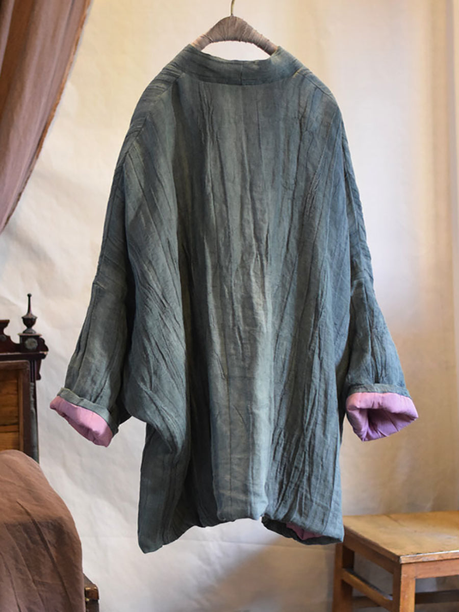 Manteau matelassé en lin uni à poches vintage pour femme, collection hiver QM011