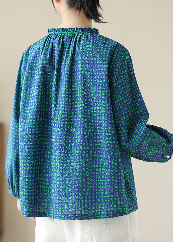 Chemise en coton bleu à volants, nouvelle collection printemps 2025, TJ026